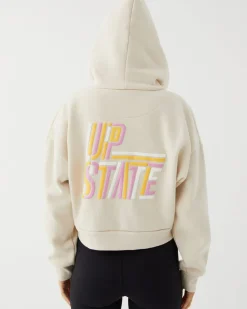 Women Upstate Zip Through Cropped Hoodie- Chalk Multi