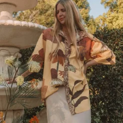 Women Wandering Folk Glades Over Swim Shirt - Chamomile