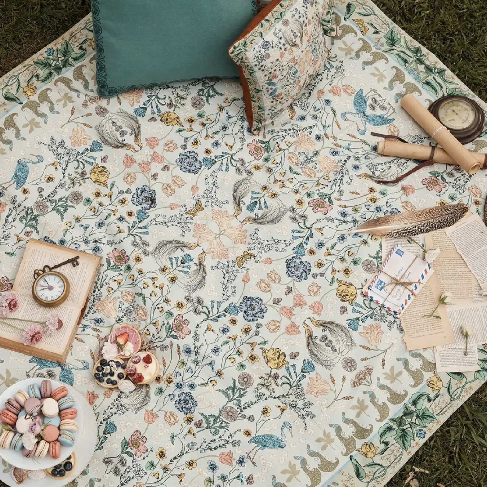 Wandering Folk Picnic Rug - Wonderland Sage