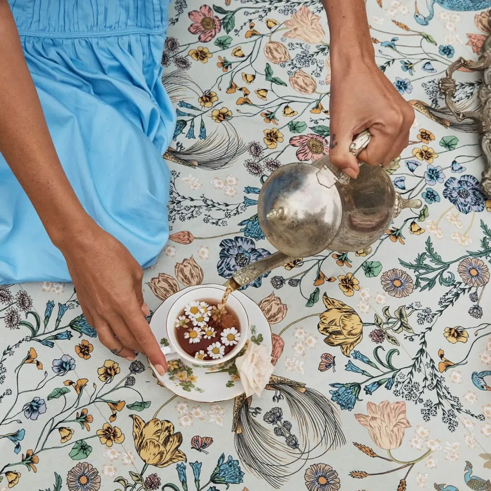 Wandering Folk Picnic Rug - Wonderland Sage